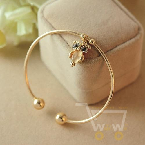 Gold Plated Rhinestone Owl Cuff Bracelets - WikiWii