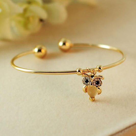 Gold Plated Rhinestone Owl Cuff Bracelets - WikiWii