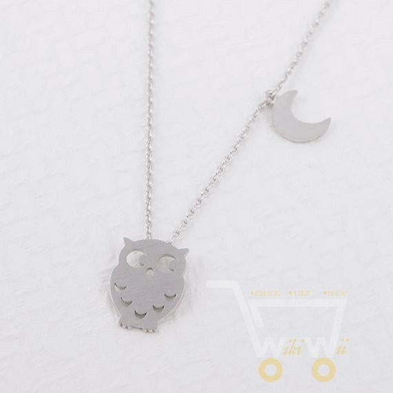 Gold / Silver Plted Romantic Half Moon Owl Necklace - WikiWii