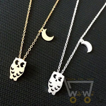 Gold / Silver Plted Romantic Half Moon Owl Necklace - WikiWii