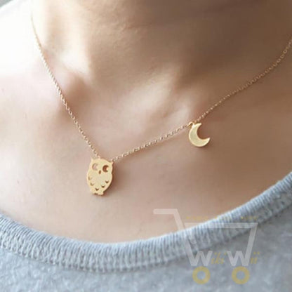 Gold / Silver Plted Romantic Half Moon Owl Necklace - WikiWii