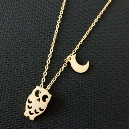 Gold / Silver Plted Romantic Half Moon Owl Necklace - WikiWii