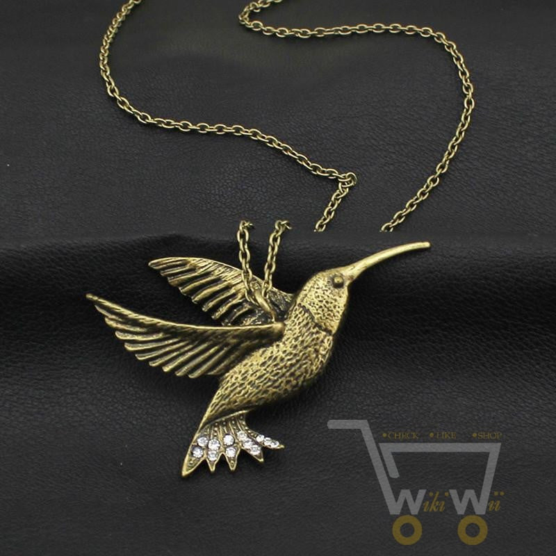 Gold/Bronze 3D Hummingbird Necklace - WikiWii