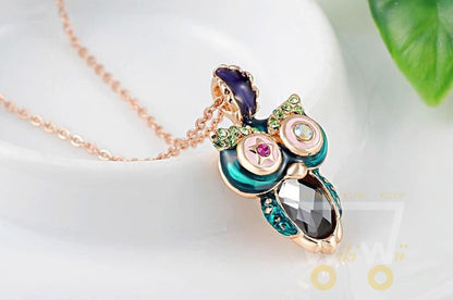 Golden Rose Color Owl Necklace - WikiWii