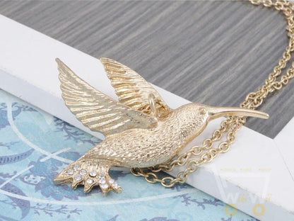 Golden Tone  Hummingbird Necklace - WikiWii