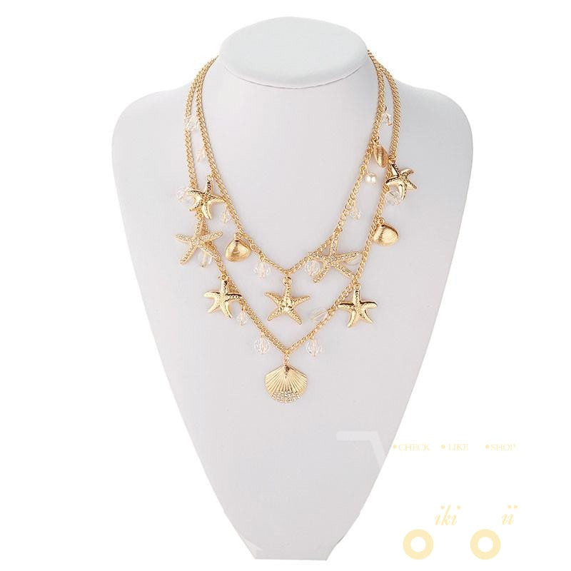 Gold/Silver Plated Multilayer Starfish Shell Necklace - WikiWii