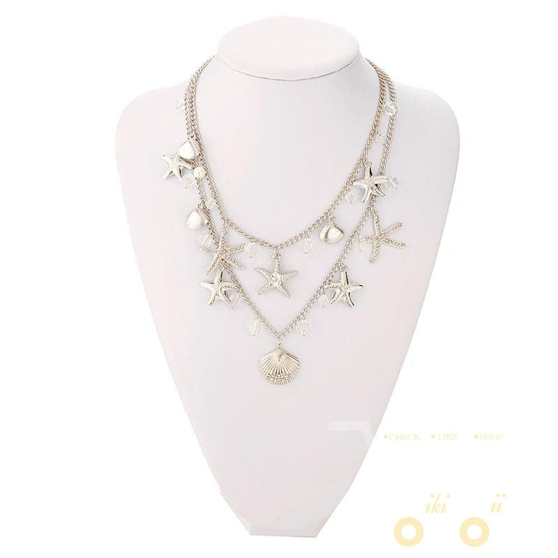 Gold/Silver Plated Multilayer Starfish Shell Necklace - WikiWii