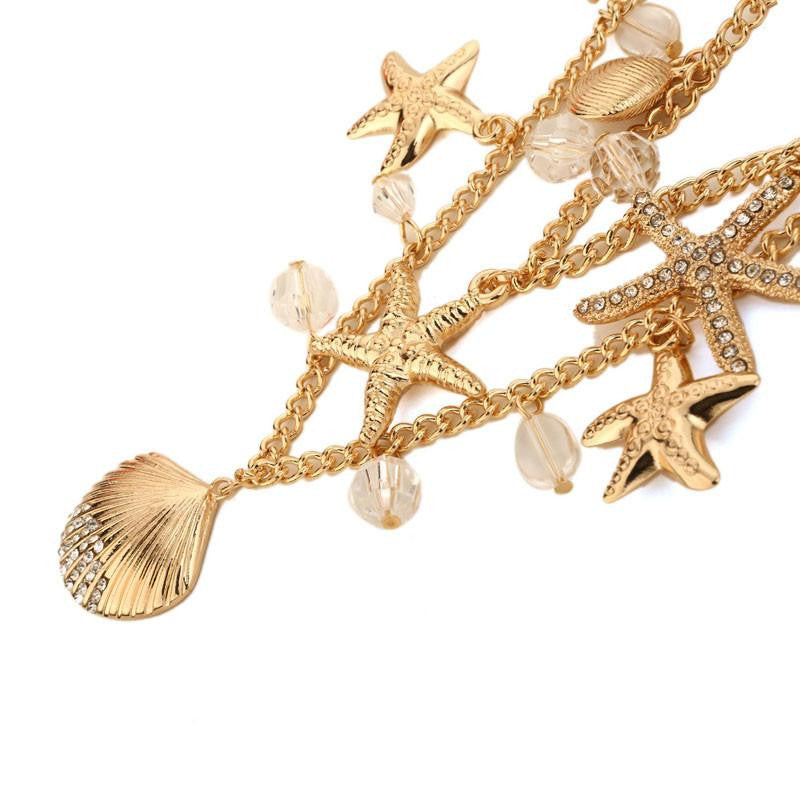 Gold/Silver Plated Multilayer Starfish Shell Necklace - WikiWii