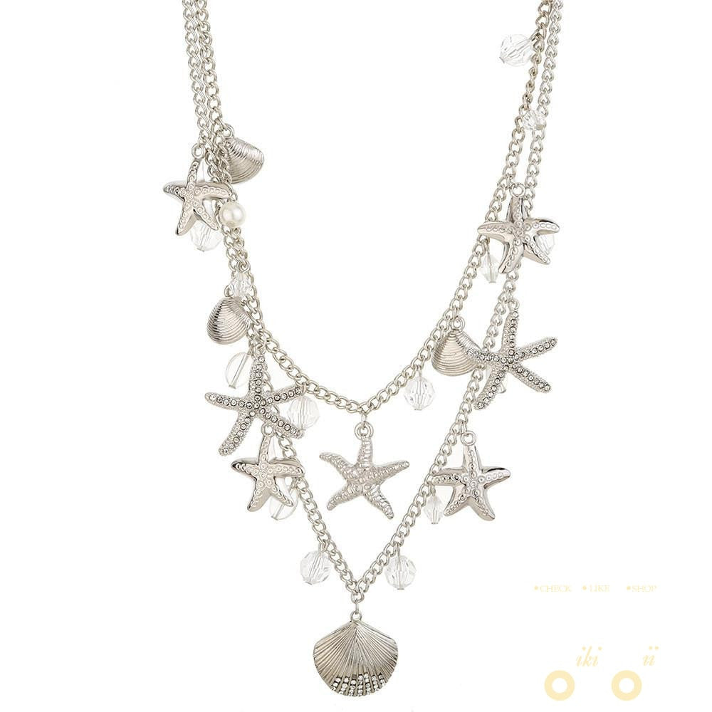 Gold/Silver Plated Multilayer Starfish Shell Necklace - WikiWii