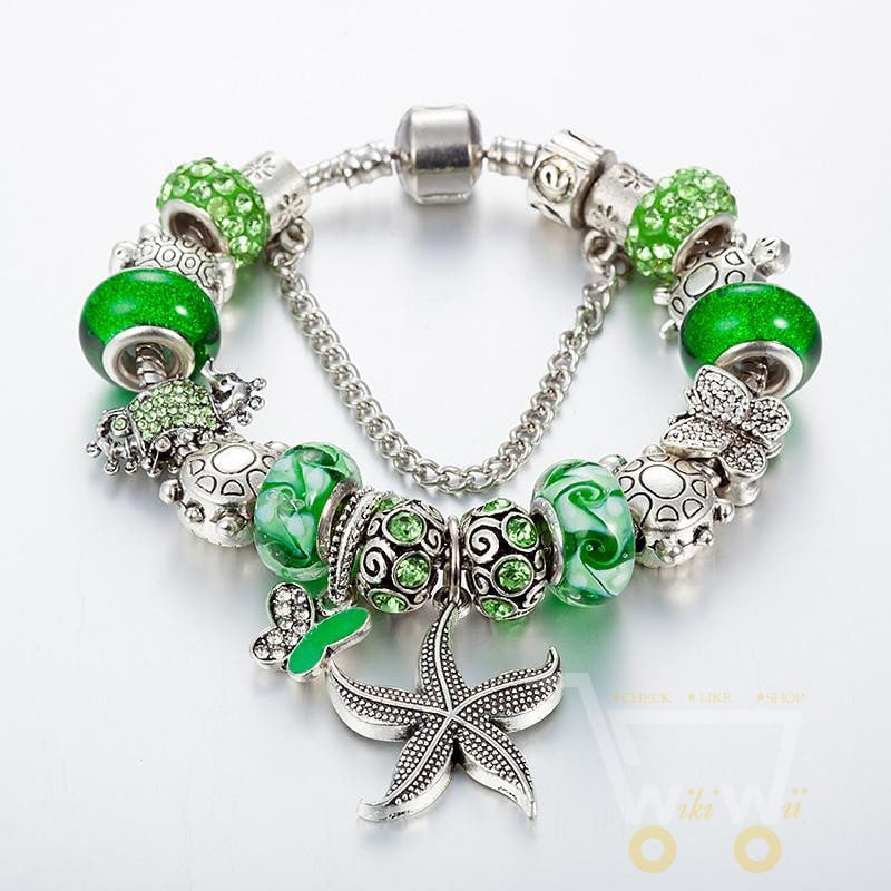 Green Beads  Starfish /Butterfly /Turtle  Charm Bracelet - WikiWii