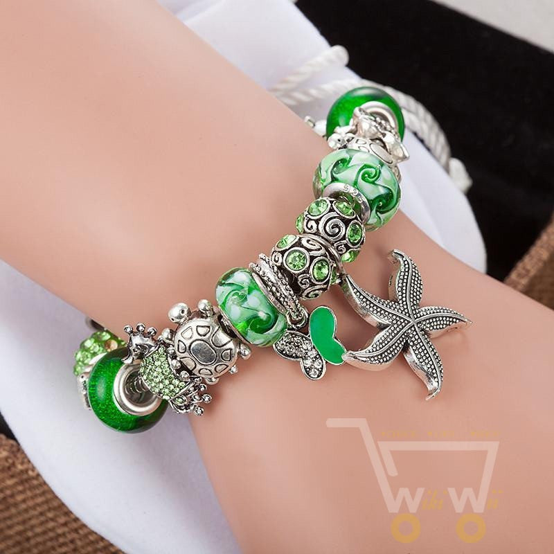 Green Beads  Starfish /Butterfly /Turtle  Charm Bracelet - WikiWii