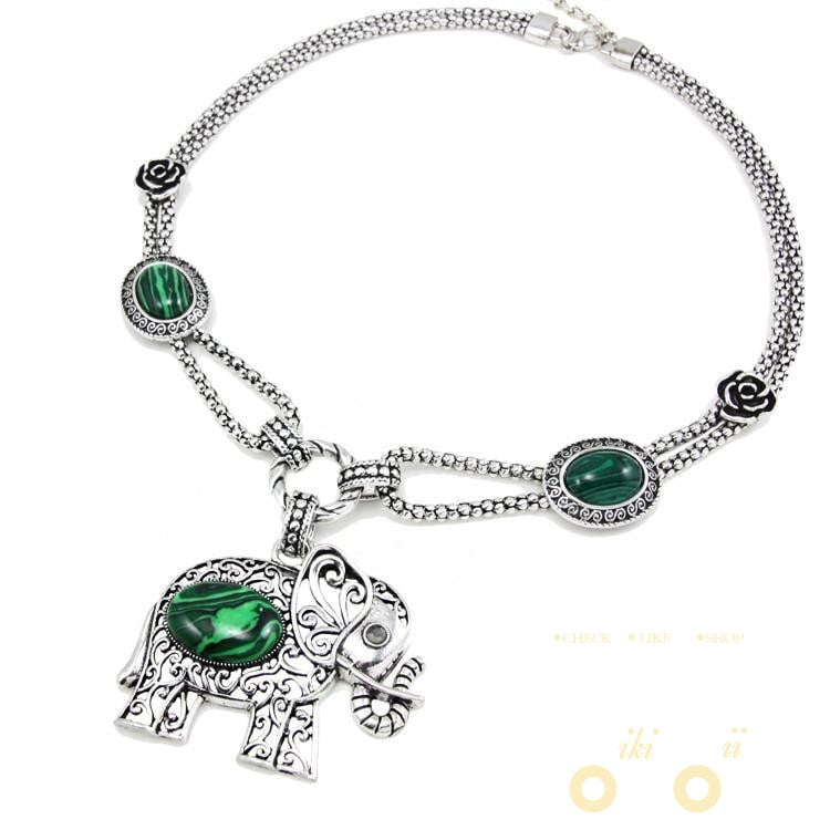 Green Stone Elephant Necklaces - WikiWii