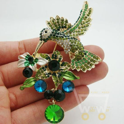 Hummingbird Flower Crystal Brooch - WikiWii