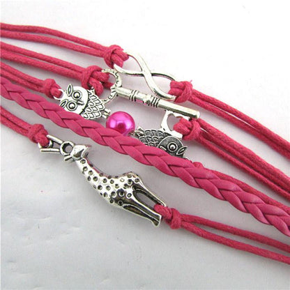 Infinity Owl Giraffe Key Friendship Leather Charm Bracelet - WikiWii