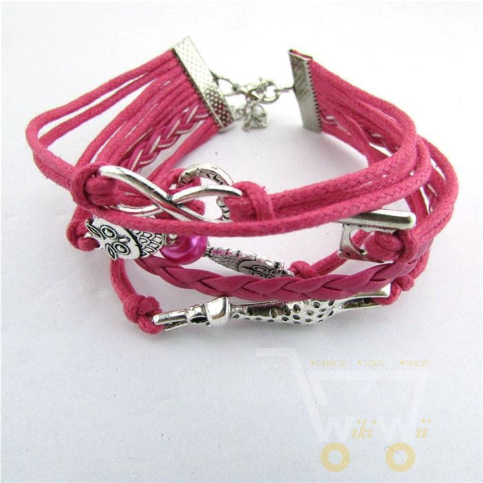 Infinity Owl Giraffe Key Friendship Leather Charm Bracelet - WikiWii