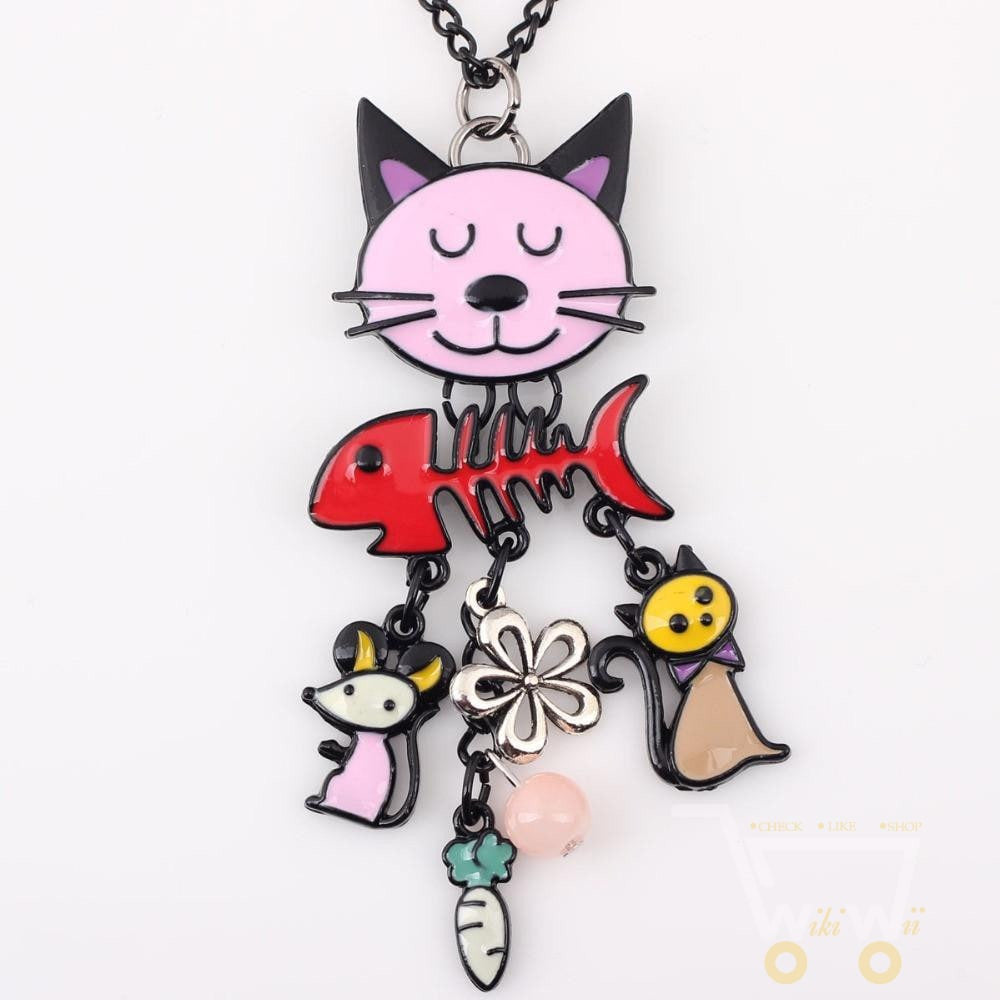 Long Chain Colorful Cat Necklace - WikiWii