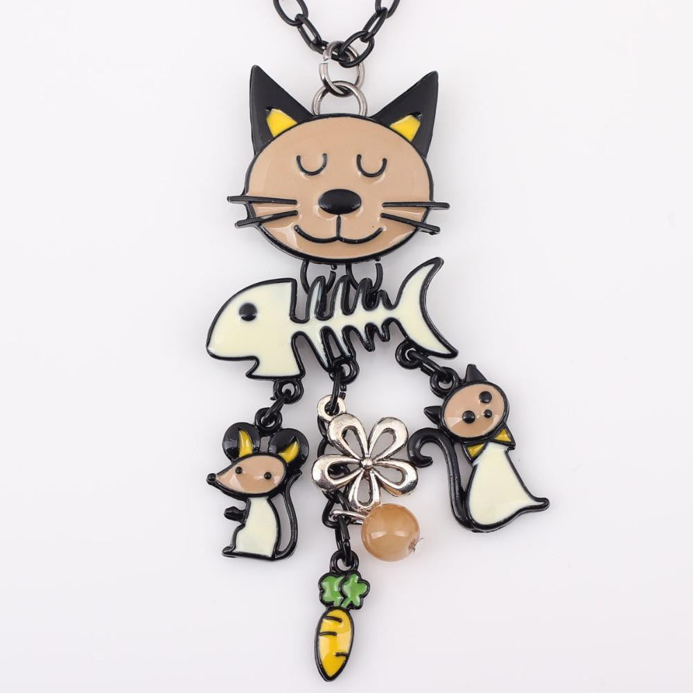 Long Chain Colorful Cat Necklace - WikiWii