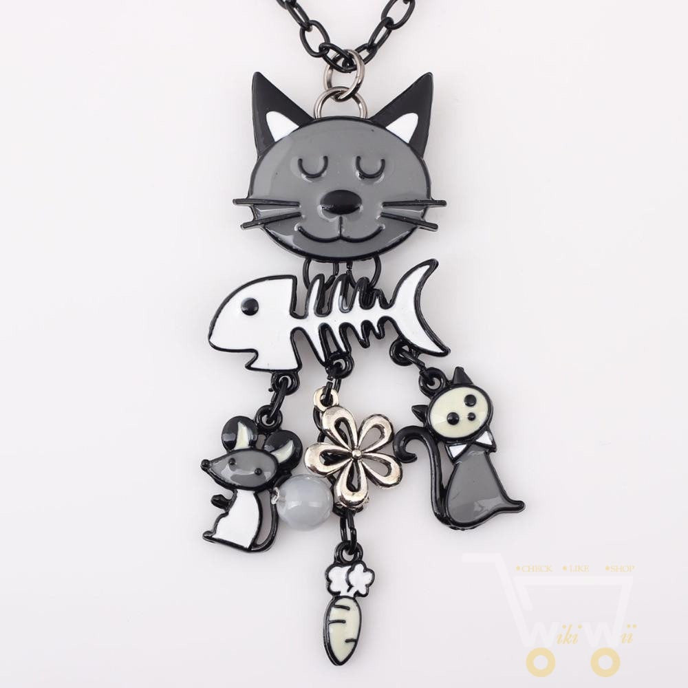 Long Chain Colorful Cat Necklace - WikiWii