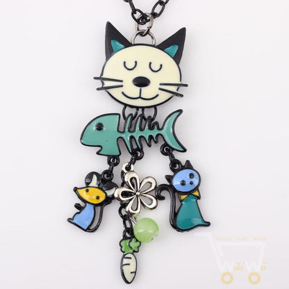 Long Chain Colorful Cat Necklace - WikiWii