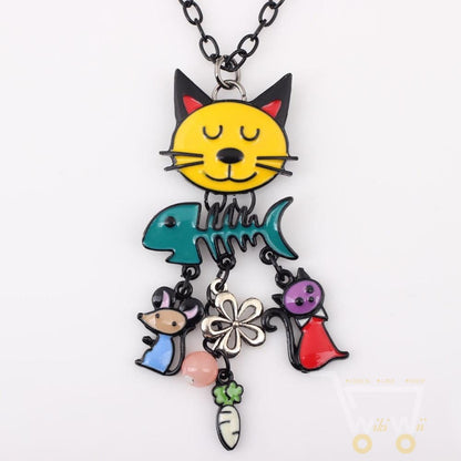 Long Chain Colorful Cat Necklace - WikiWii