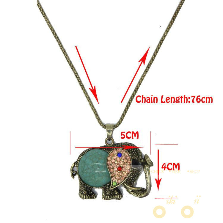 long Desig Rhinestone Elephant Necklace - WikiWii