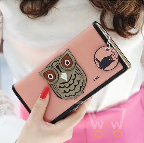 long lovely owl clutch phone card holder leather wallet - WikiWii