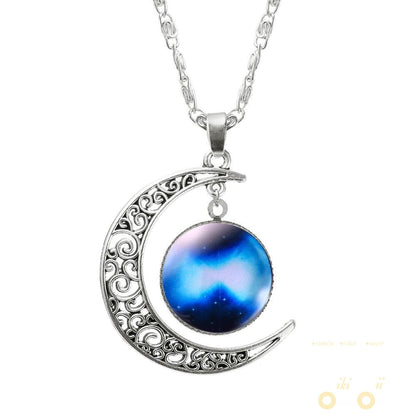 Lovely Galaxy Glass Moon Necklace - WikiWii