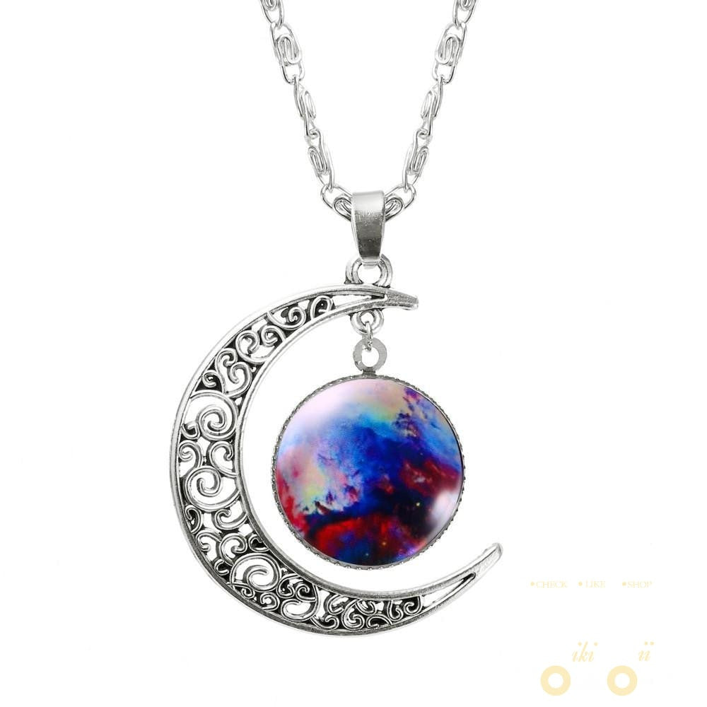 Lovely Galaxy Glass Moon Necklace - WikiWii