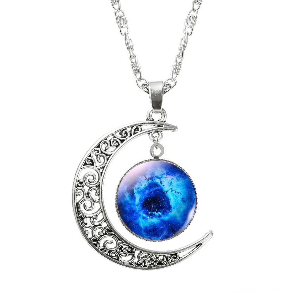 Lovely Galaxy Glass Moon Necklace - WikiWii