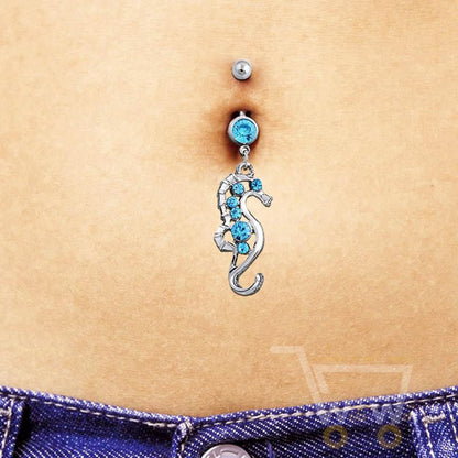 Medical Steel Crystal Rhinestone Sea Horse Charm Belly Button - WikiWii