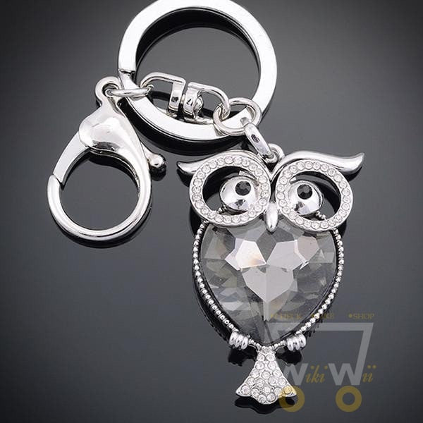 Metal Keys Accessories Lovely owl Keychain Luxury Crystal Rhodium Plated - WikiWii