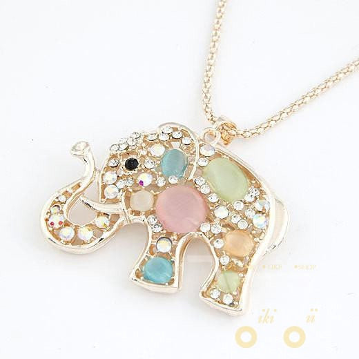 Opal Rhinestone Elephant Statement necklaces - WikiWii