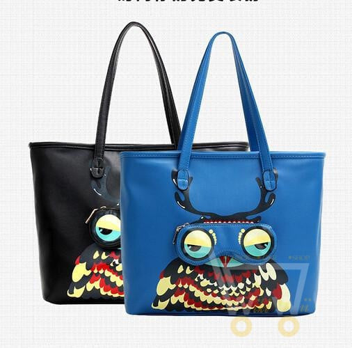 Owl Bag Black Blue Braccialini PU Leather - WikiWii