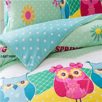 Owl Bedding Cover Sets Pillow Case Reactive Print Comforter Cover Sheet Set Queen size 200X230 cm - WikiWii