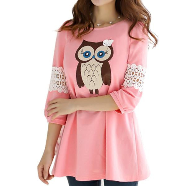 Owl Blouse Three Quarter Sleeve - WikiWii