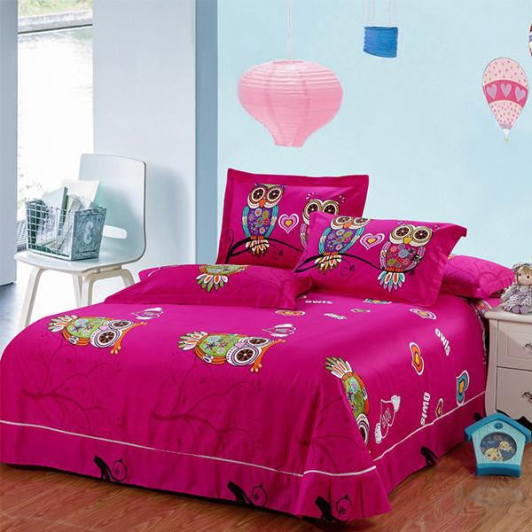 Owl girls bedding set 4/3 pieces 100% cotton - WikiWii