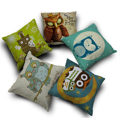 Owl Linen Cotton Cushion Cover For Sofa/Bed Home Decor Pillow Case - WikiWii