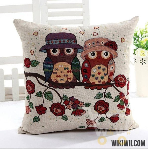 Owl Linen Cotton Throw Pillow Case Home Sofa Bed Car Decor - WikiWii