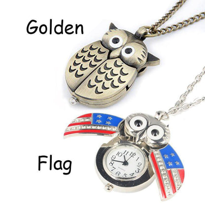 Owl Necklace Flag Bronze Bird Pocket Clock - WikiWii