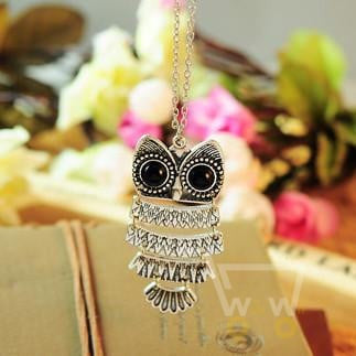 owl pendant long chain necklace - WikiWii