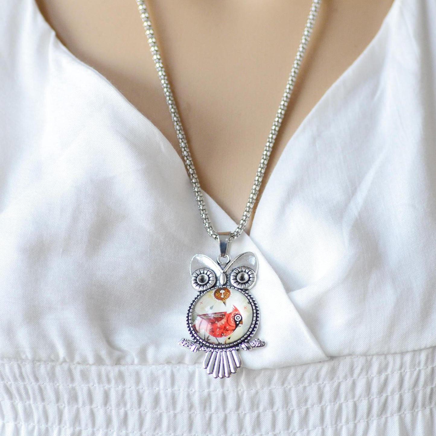 Owl pendant necklace newest glass - WikiWii