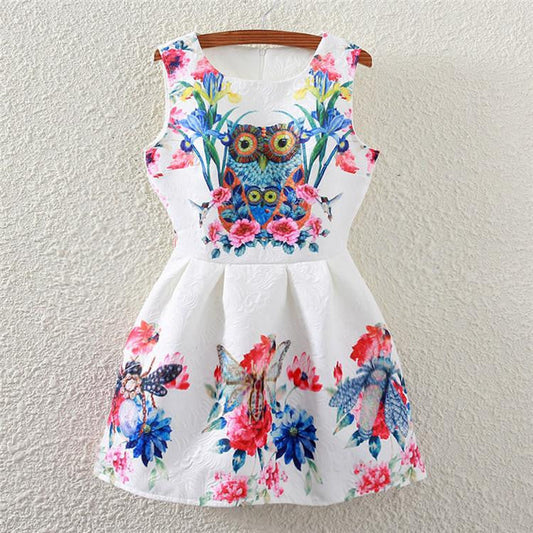 Owl Print Dress Ladies Elegant Party Evening Mini Dress - WikiWii