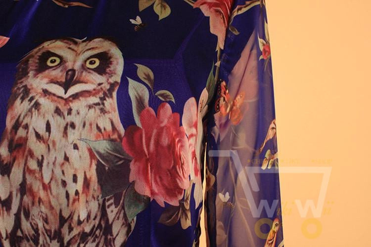 Owl Printed Elegant Long Dress - WikiWii