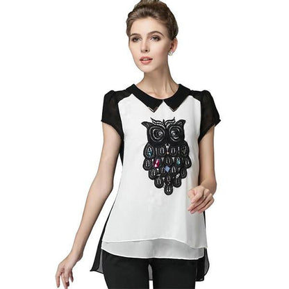 Owl Shirts Blouses Tops White Black / Red Plus size - WikiWii