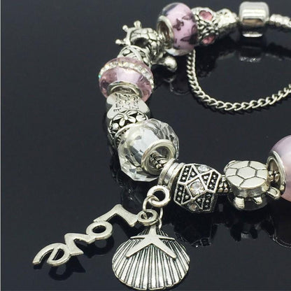 Pink Beads Sea Turtle Starfish Dolphin Bracelet - WikiWii