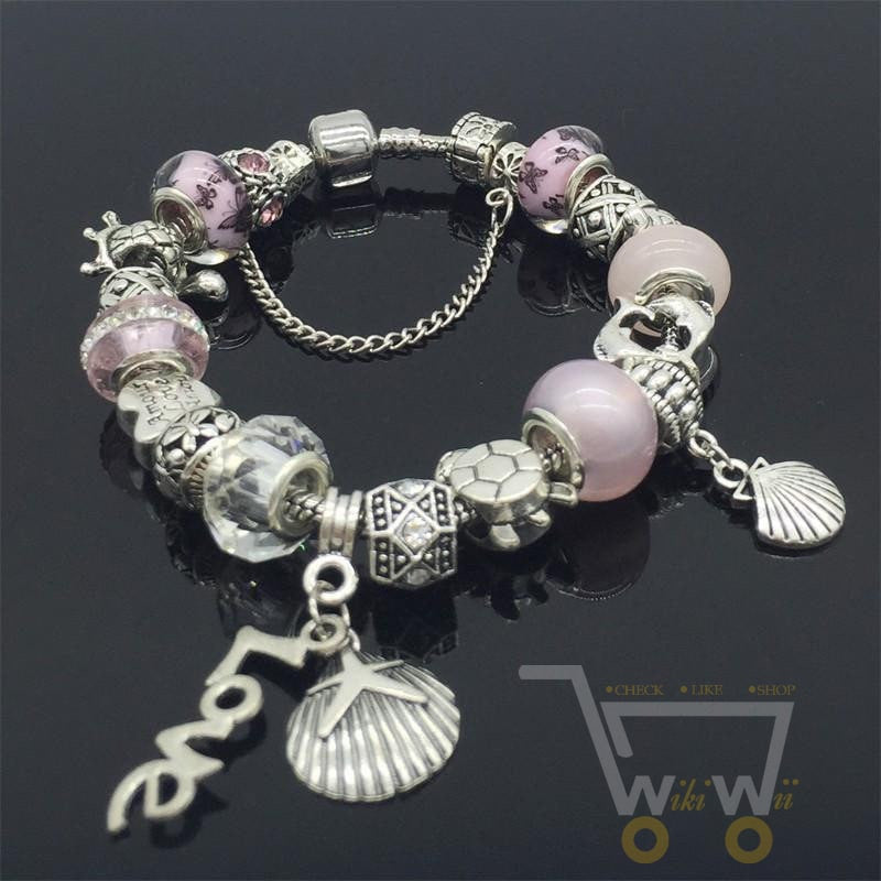 Pink Beads Sea Turtle Starfish Dolphin Bracelet - WikiWii