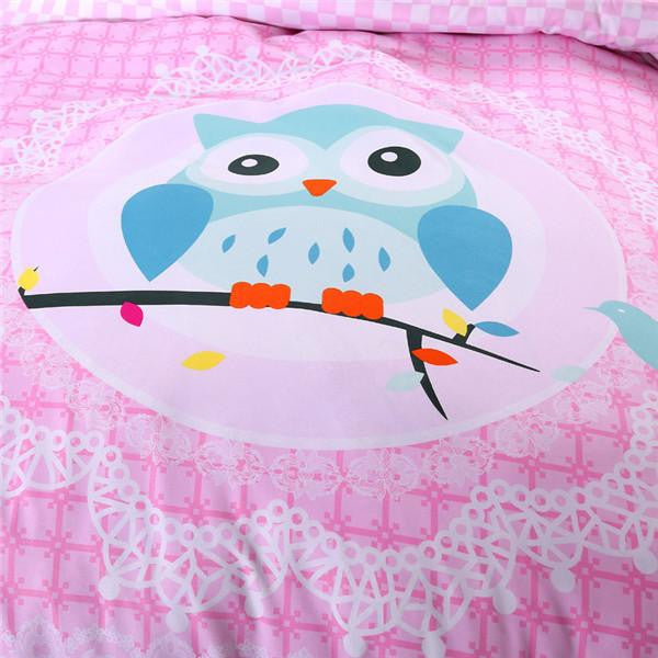 Pink Owl Bedding Sets, 4 pc Queen Size Owl 100% Polyester Fibre - WikiWii