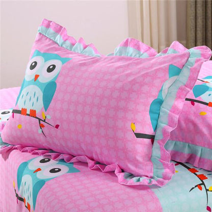 Pink Owl Bedding Sets, 4 pc Queen Size Owl 100% Polyester Fibre - WikiWii