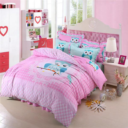 Pink Owl Bedding Sets, 4 pc Queen Size Owl 100% Polyester Fibre - WikiWii