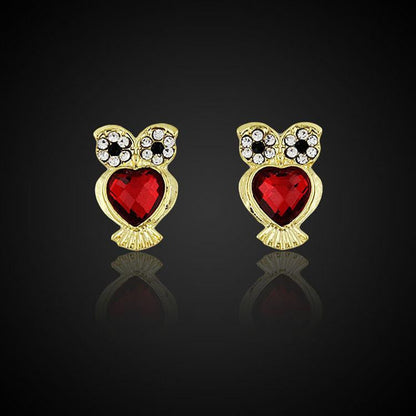 plated gold Crystal Earrings Rhinestone Stud Earrings owl - WikiWii